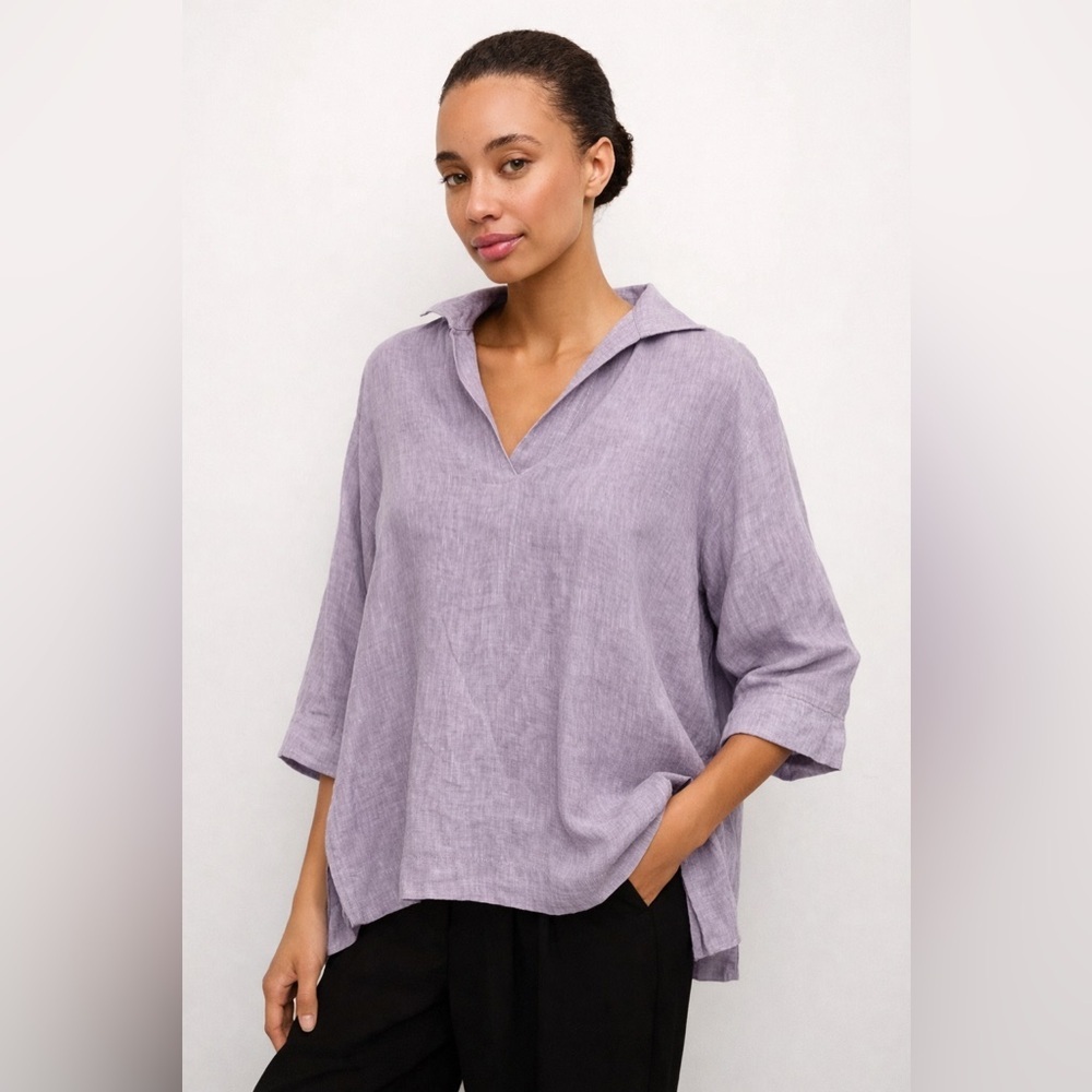 ARKET Linen Popover Shirt Purple White Scandi Boxy EU S
